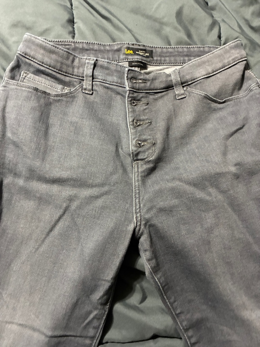 Lee Womens Slim Straight Gray Button-Fly Jeans